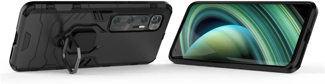 قاب محافظ گوشی شیائومی می 10 اولترا، با حلقه فلزی و استند، دولایه و مقاوم (مشکی)