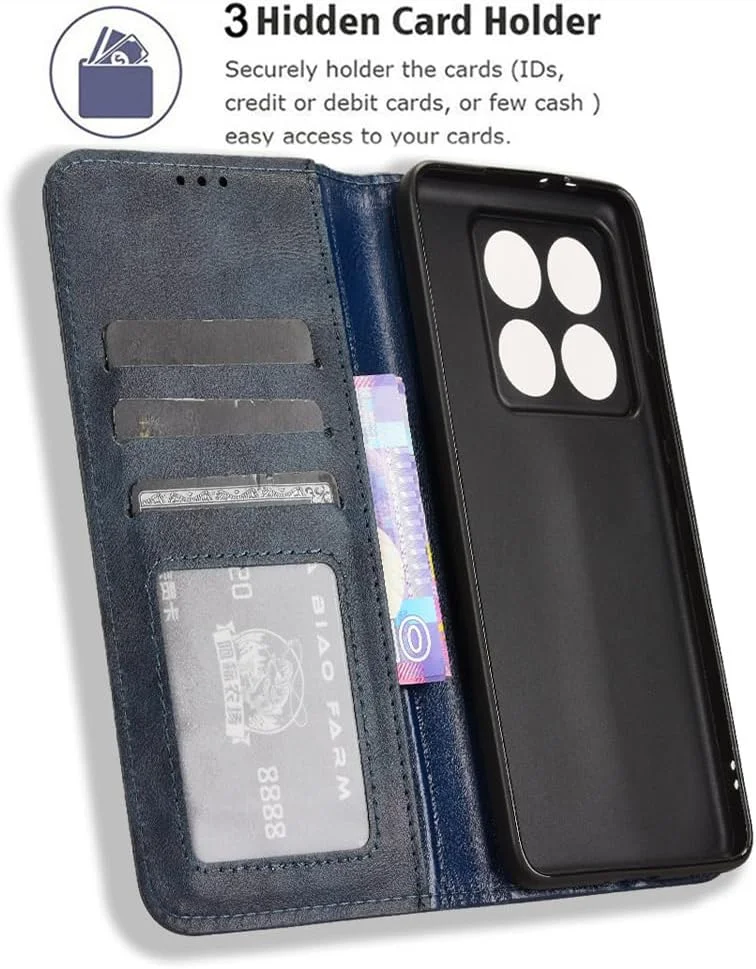 کیف کلاسوری Dedux برای گوشی شیائومی 14T Pro 5G، کاور چرمی طرح رترو، دارای قفل مغناطیسی، استند و جای کارت، آبی