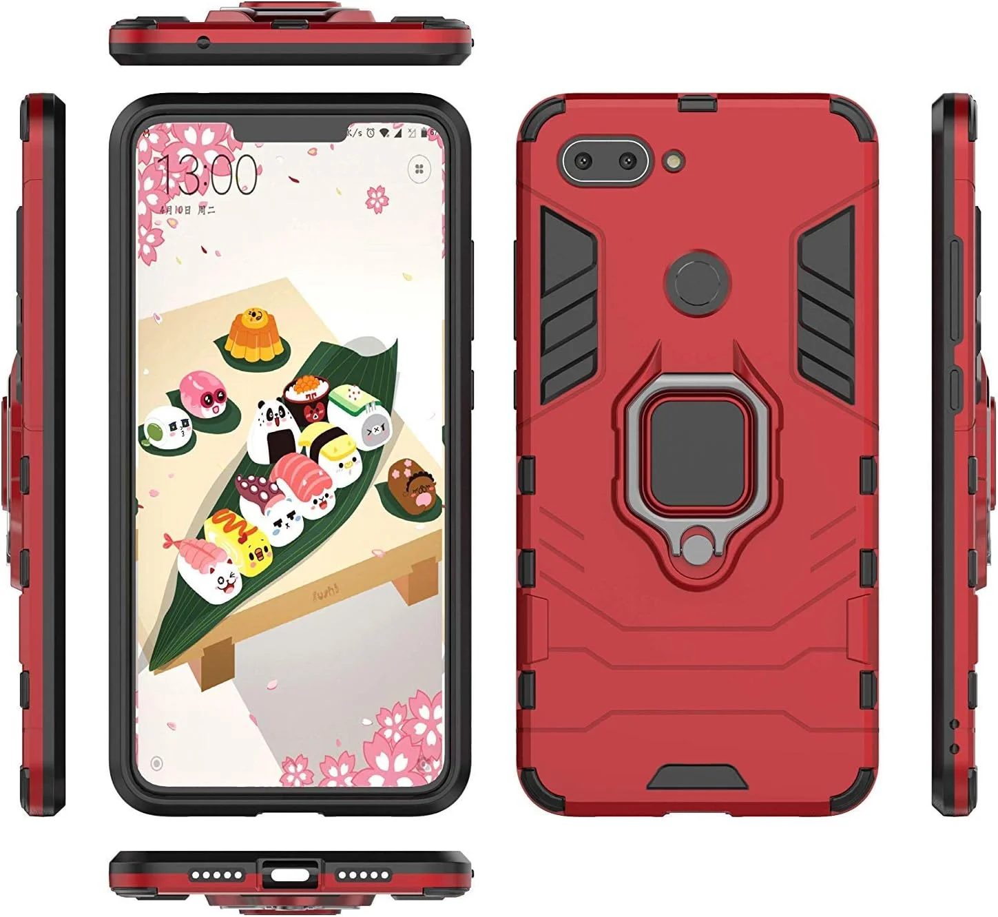 قاب محافظ گوشی شیائومی می 8 لایت، با حلقه فلزی و پایه استند، ضد ضربه، لایه سخت محافظ (سازگار با هولدر مغناطیسی خودرو)، دو لایه و مقاوم - قرمز