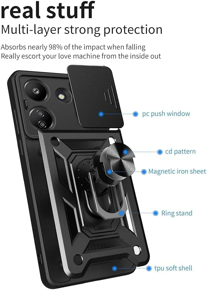 قاب محافظ شیائومی ردمی 13C / پوکو C65 با استند چرخشی 360 درجه فلزی ضد ضربه نظامی، محافظ صفحه نمایش شیشه ای، پایه نگهدارنده مغناطیسی خودرو، پوشش محافظ ردمی 13C / پوکو C65 پرو (مشکی، 13C/C65+2 شیشه) قاب محافظ شیائومی ردمی 13C / پوکو C65 با استند چرخشی 360 درجه فلزی ضد ضربه نظامی، محافظ صفحه نمایش شیشه ای، پایه نگهدارنده مغناطیسی خودرو، پوشش محافظ ردمی 13C / پوکو C65 پرو (مشکی، 13C/C65+2 شیشه)