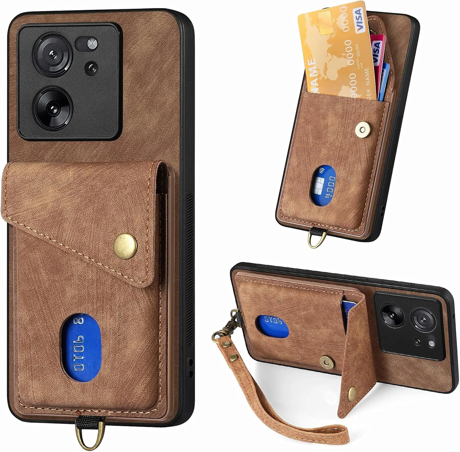 کاور گوشی شیائومی 13T/شیائومی 13T Pro، کیف پول دارای جای کارت با استند، بند مچی، محافظ دوربین، کاور محافظ مغناطیسی چرمی PU برای شیائومی 13T/شیائومی 13T Pro (قهوه ای) کاور گوشی شیائومی 13T/شیائومی 13T Pro، کیف پول دارای جای کارت با استند، بند مچی، محافظ دوربین، کاور محافظ مغناطیسی چرمی PU برای شیائومی 13T/شیائومی 13T Pro (قهوه ای)