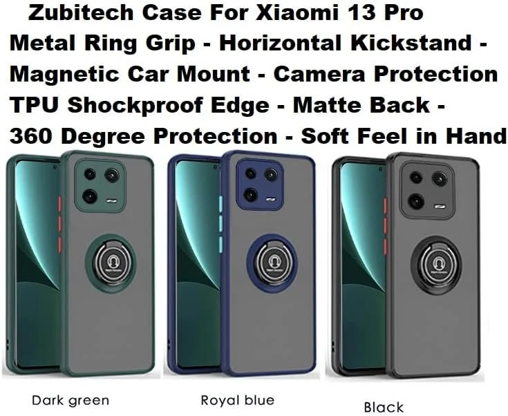 کاور محافظ گوشی موبایل شیائومی 13 پرو مدل Zubitech با حلقه فلزی چرخان، استند و قابلیت اتصال به هولدر مغناطیسی خودرو، ضد ضربه با بامپر TPU