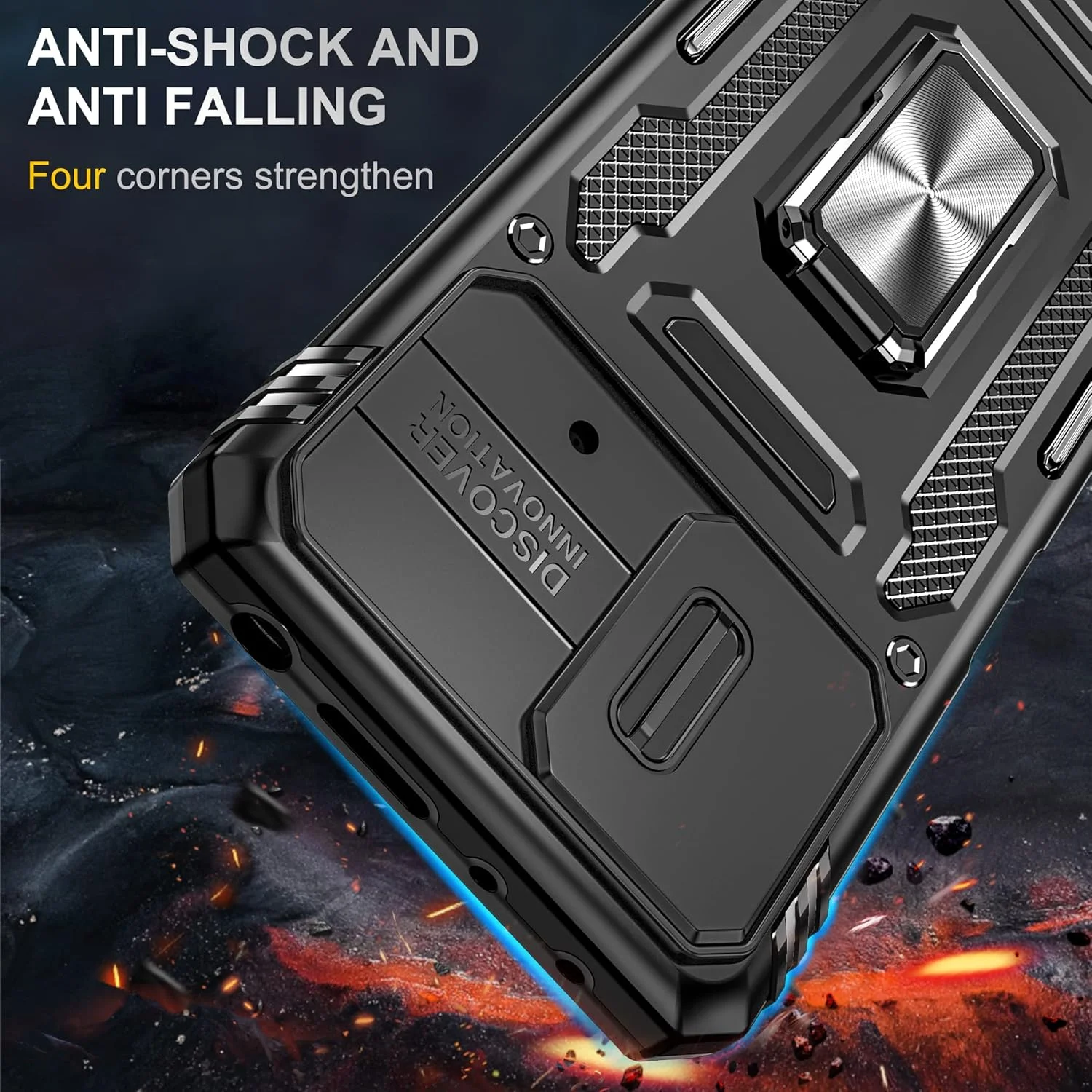 کاور محافظ کشویی دوربین، دارای استند چرخشی 360 درجه و حلقه مغناطیسی، مقاوم در برابر ضربه، مناسب برای گوشی شیائومی ردمی نوت 11 پرو 4G/5G - مشکی