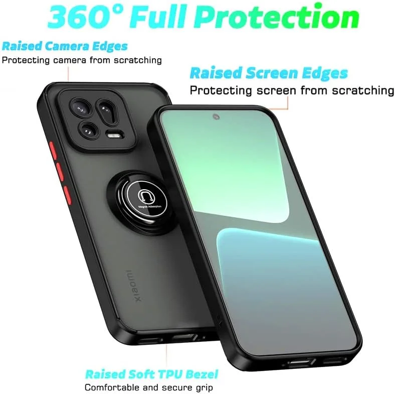 کاور محافظ گوشی موبایل شیائومی 13 پرو مدل Zubitech با حلقه فلزی چرخان، استند و قابلیت اتصال به هولدر مغناطیسی خودرو، ضد ضربه با بامپر TPU