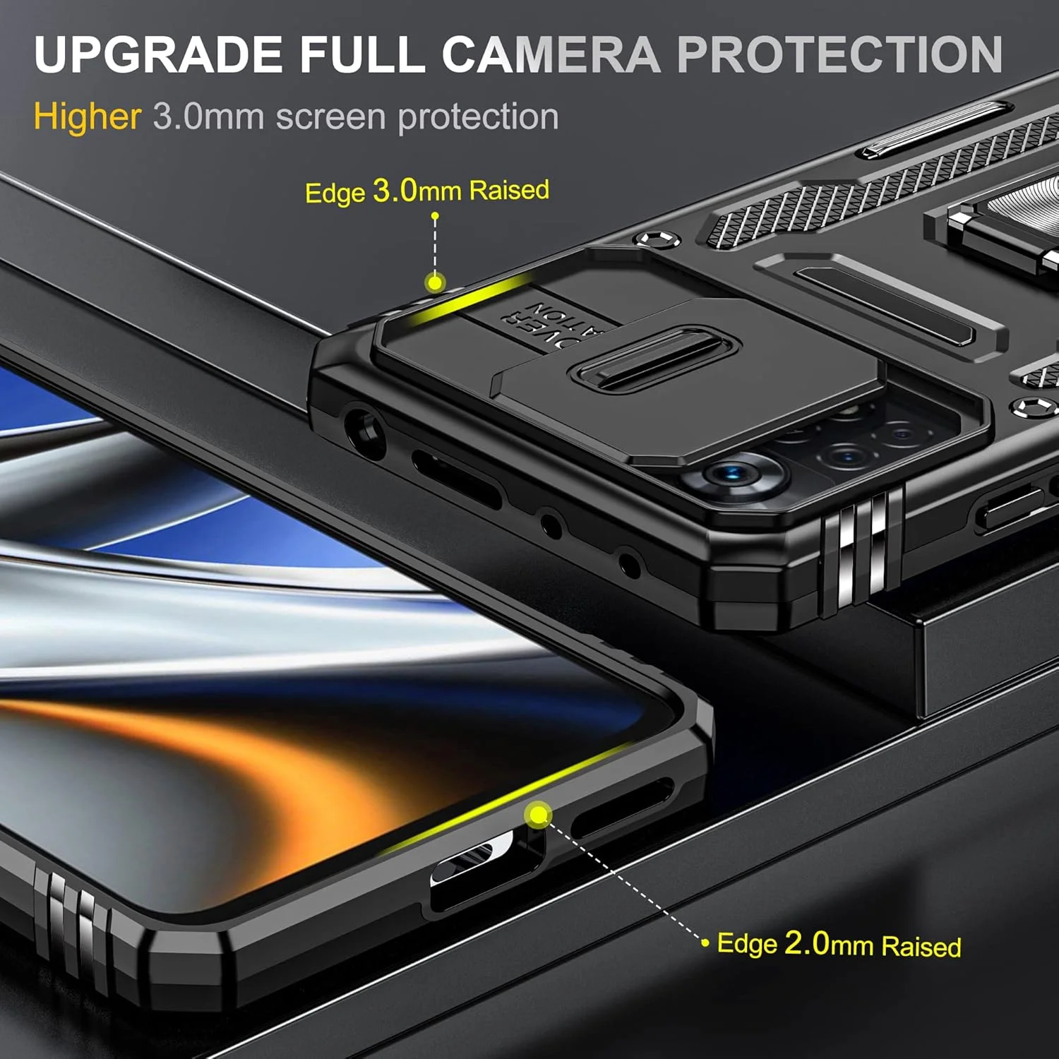 کاور محافظ کشویی دوربین، دارای استند چرخشی 360 درجه و حلقه مغناطیسی، مقاوم در برابر ضربه، مناسب برای گوشی شیائومی ردمی نوت 11 پرو 4G/5G - مشکی