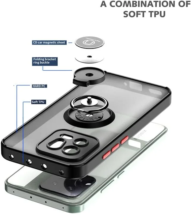 کاور محافظ گوشی موبایل شیائومی 13 پرو مدل Zubitech با حلقه فلزی چرخان، استند و قابلیت اتصال به هولدر مغناطیسی خودرو، ضد ضربه با بامپر TPU