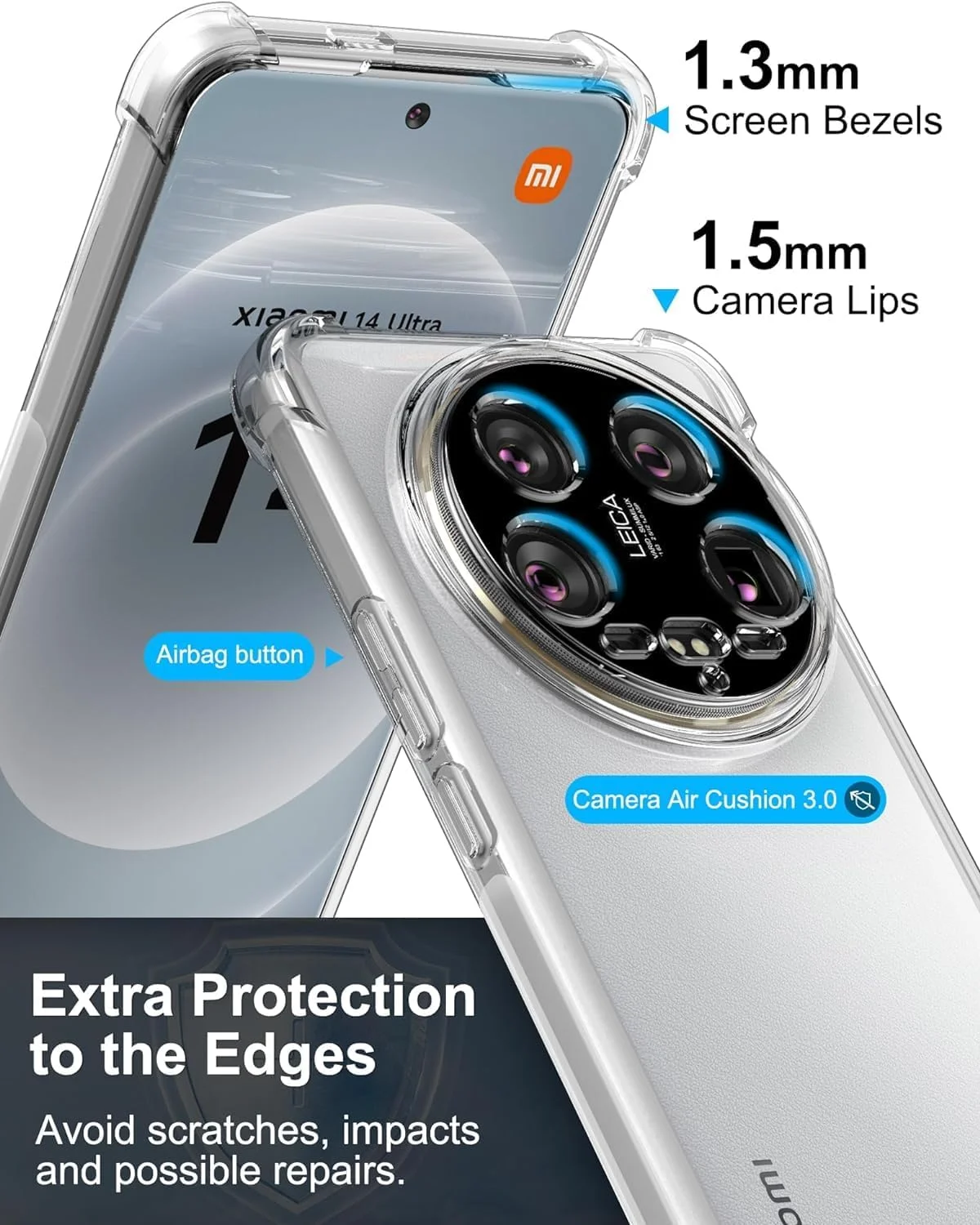 قاب محافظ گوشی شیائومی 14 اولترا، کاور شفاف سیلیکونی ضربه گیر با محافظت عالی از دوربین، طراحی شده برای شیائومی 14 اولترا 5G (شفاف)