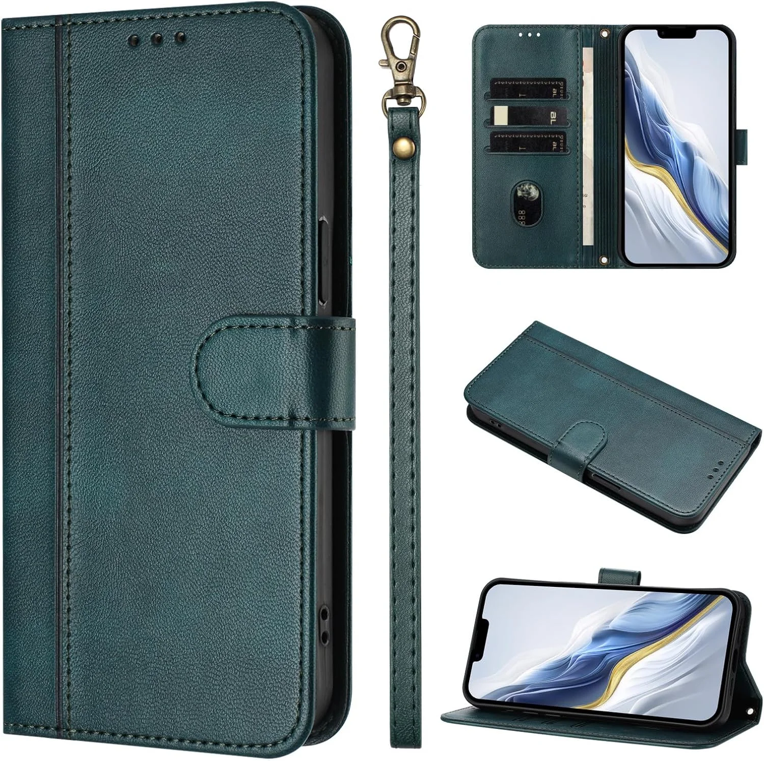 کیف چرمی تاشو برای گوشی نوکیا X10، کاور تجاری، کیف پول کارتی، کاور محافظ گوشی (سبز تیره)