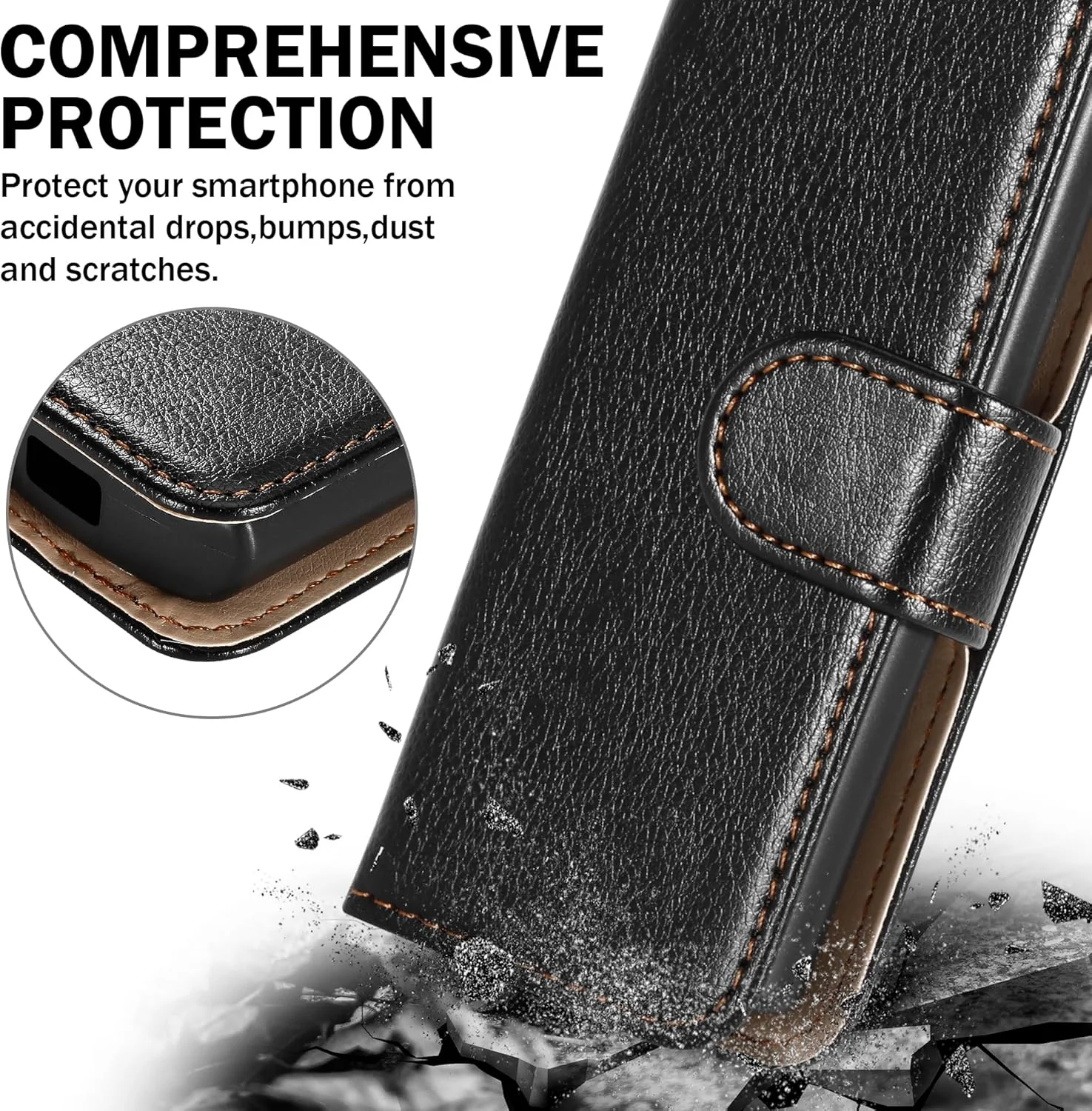 کاور کیف پول چرمی PIXFAB برای نوکیا 105 4G (2023)، کاور مغناطیسی کتابی با قابلیت تاشو [دارای جای کارت] و [پایه استند] سازگار با نوکیا 105 4G (2023) - مشکی