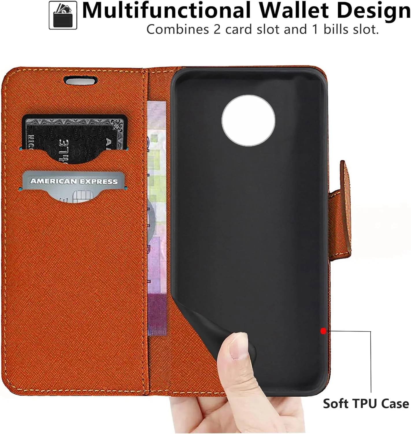 کیف چرمی برای نوکیا G10 / G20، کیف پول تاشو چرمی با جای کارت مغناطیسی و پایه نگهدارنده