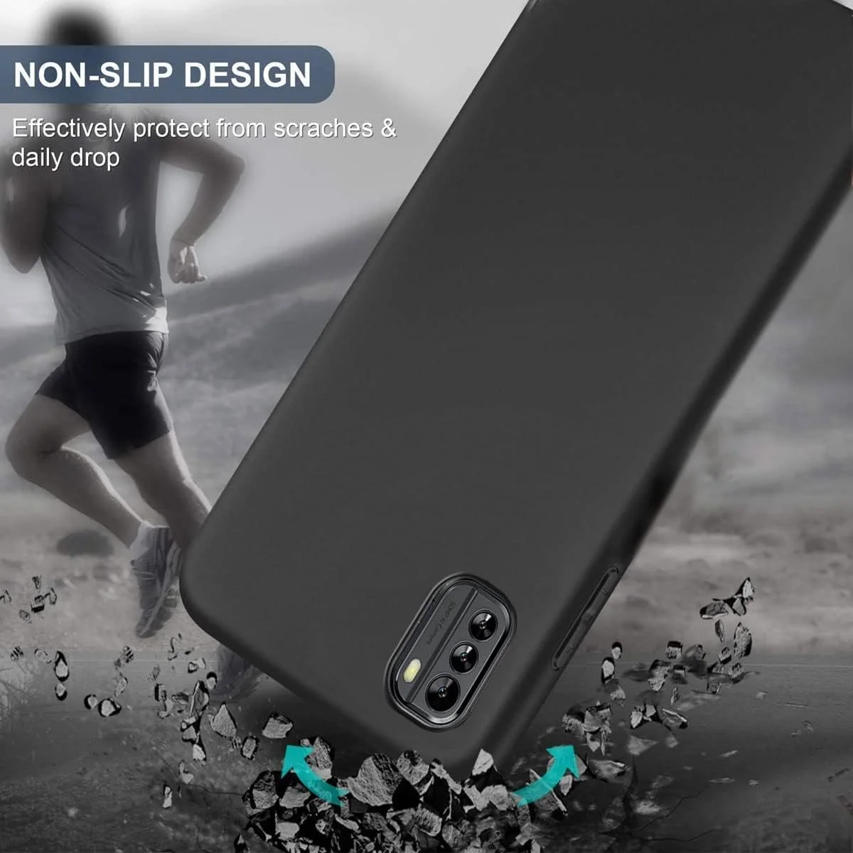 کاور محافظ پشتی باریک، فوق العاده نرم و لاستیکی شده مات سیلیکونی انعطاف پذیر با محافظت از دوربین نوکیا G60 - مشکی