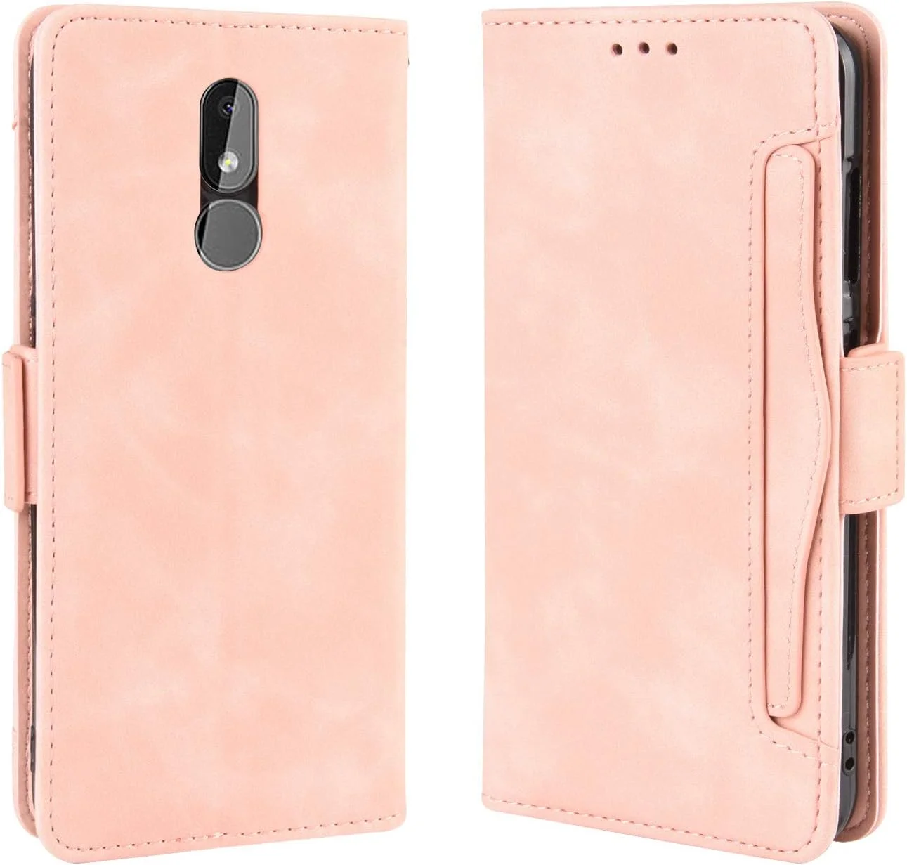 کاور سازگار با نوکیا 3.2 TA-1156 TA-1159 TA-1164 [دارای دو جای کارت][قابلیت استند][محافظ تلفن][قفل مغناطیسی] کیف پول صورتی