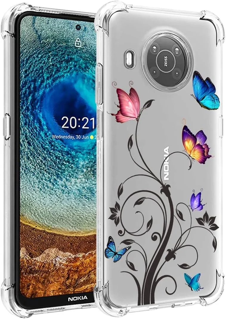 قاب گوشی نوکیا X10، قاب نوکیا X20 TA-1332 TA-1341 مناسب دختران و بانوان، کاور محافظ TPU نرم و شفاف برای نوکیا X10 5G (طرح پروانه)