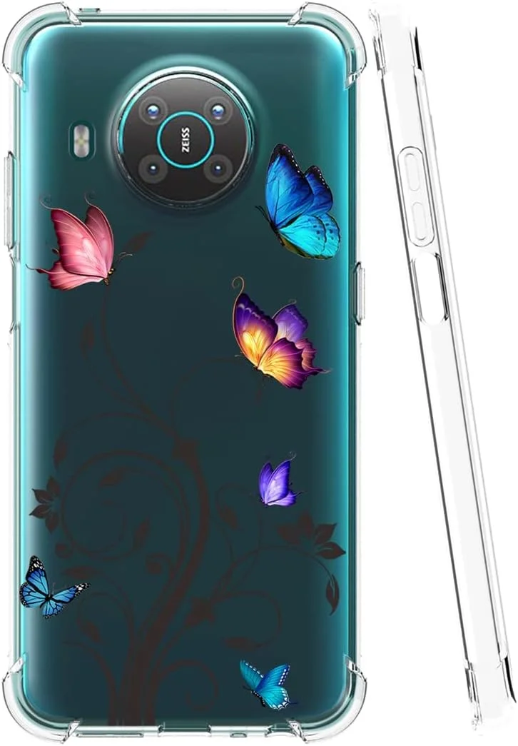 قاب گوشی نوکیا X10، قاب نوکیا X20 TA-1332 TA-1341 مناسب دختران و بانوان، کاور محافظ TPU نرم و شفاف برای نوکیا X10 5G (طرح پروانه)