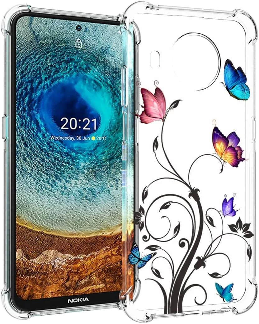 قاب گوشی نوکیا X10، قاب نوکیا X20 TA-1332 TA-1341 مناسب دختران و بانوان، کاور محافظ TPU نرم و شفاف برای نوکیا X10 5G (طرح پروانه)