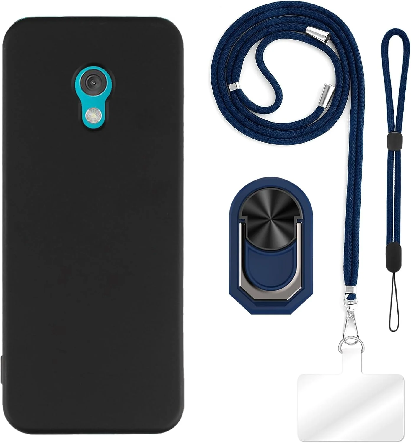 کاور محافظ [4 در 1] سازگار با نوکیا 235 4G 2024 به همراه بند گردنی، بند مچی و حلقه نگهدارنده، کاور محافظ ضد ضربه، کیت مسافرتی ایمن (ست مشکی + آبی)