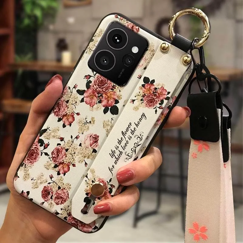 قاب گوشی سازگار با نوکیا HMD Skyline، طراحی گل، پایه نگهدارنده بادوام، ضد ضربه، ضد گرد و غبار، بند مچی، قاب نرم