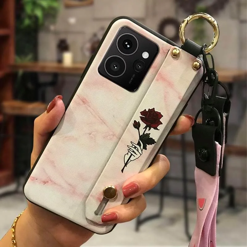 قاب گوشی سازگار با نوکیا HMD Skyline، کاور پشتی ضد ضربه سیلیکونی نرم طرح گل، ضد آب، بند مچی، ضد ضربه