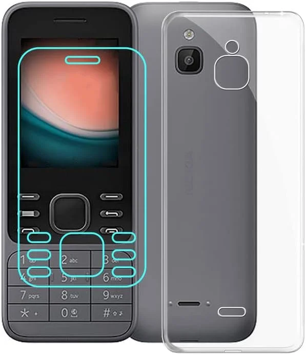کاور گوشی موبایل نوکیا 6300 4G (2.4 اینچ)، به همراه 1 عدد محافظ صفحه نمایش شیشه ای حرارت دیده، کاور بسیار نازک، شفاف و نرم TPU، ضد خش و ضد ضربه برای نوکیا 6300 4G - شفاف