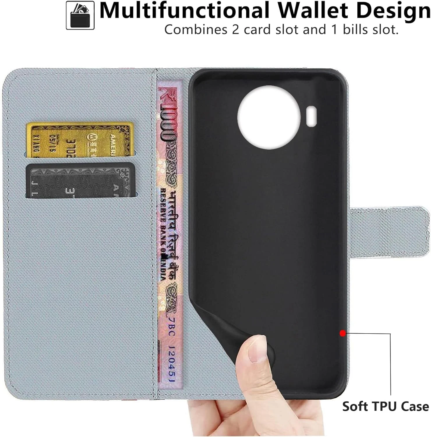 کیف چرمی برای نوکیا 8.3 5G، کیف پول ضد ضربه با درپوش چرمی، دارای جای کارت مغناطیسی و پایه نگهدارنده