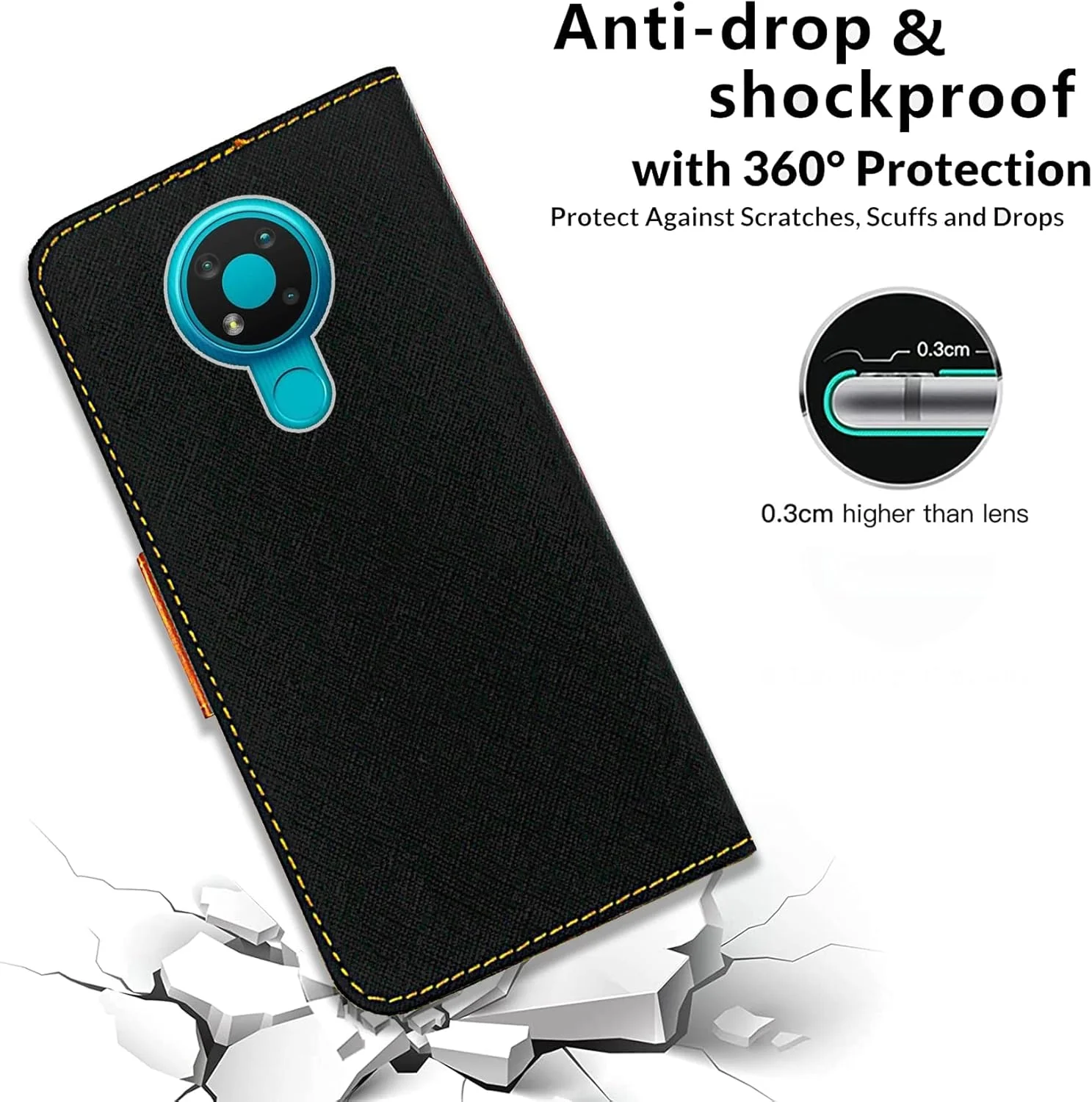 کیف چرمی برای نوکیا 3.4، کیف پول چرمی تاشو با جای کارت مغناطیسی و پایه نگهدارنده