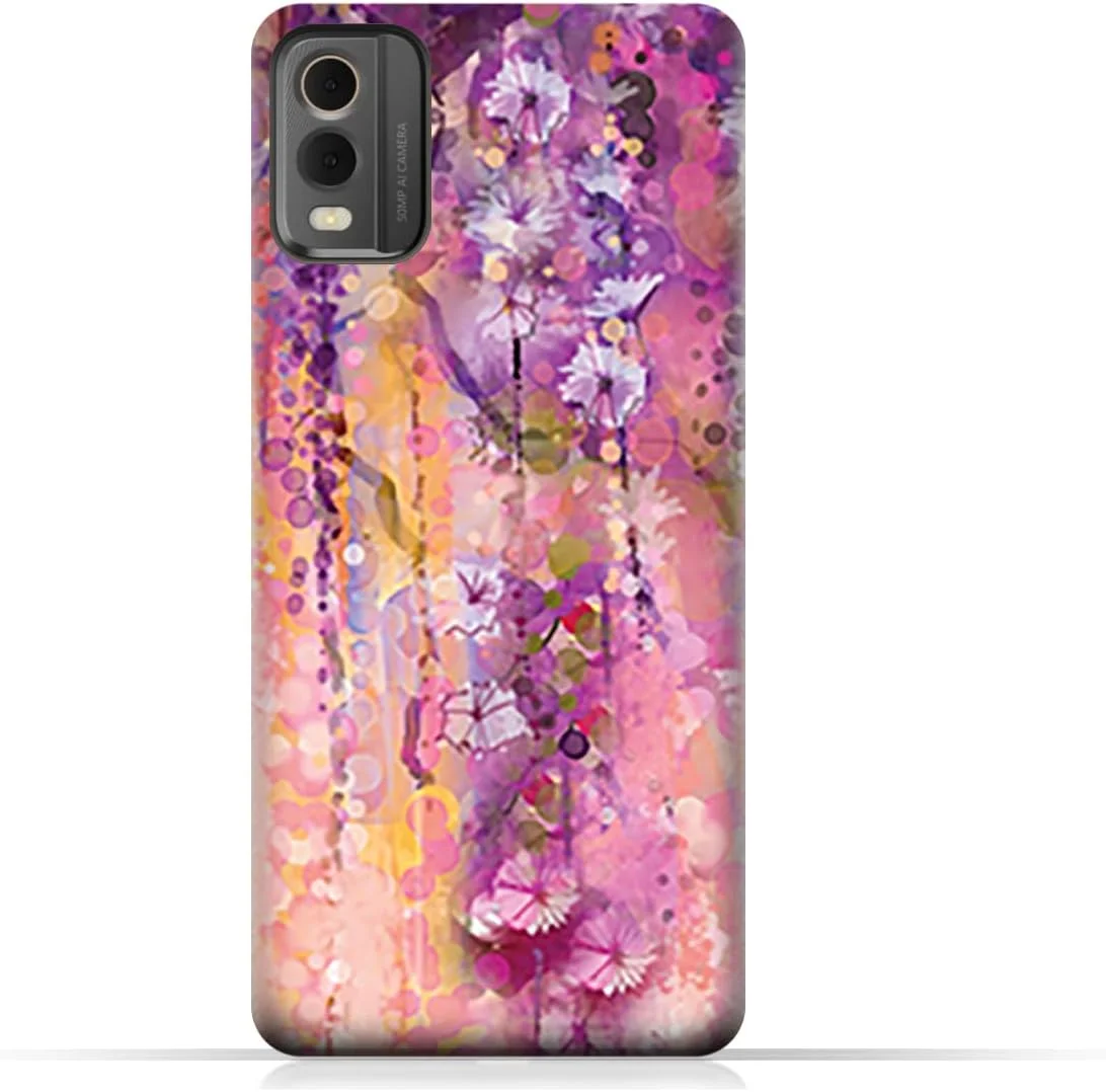 کاور محافظ گوشی نوکیا C32 مدل AMC Design با طرح گل های بنفش هنری