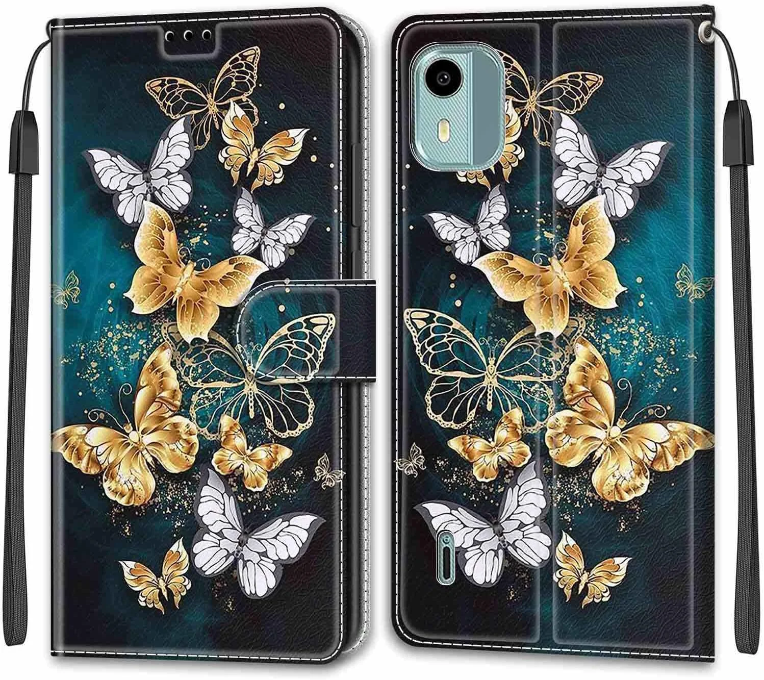 کاور چرمی پریمیوم تاشو با عملکرد استند و جای کارت، سازگار با نوکیا C12 / نوکیا C12 پلاس / نوکیا C12 پرو