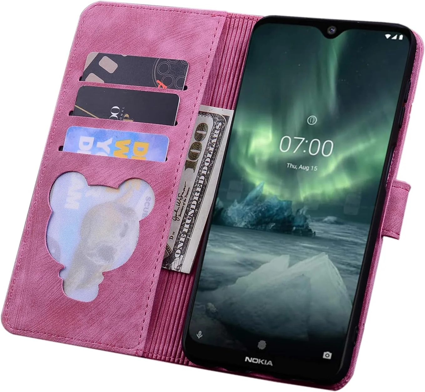 کیف محافظ چرمی برای نوکیا 7.2 / نوکیا 6.2، کیف پول تاشو و مغناطیسی با عملکرد استند - صورتی