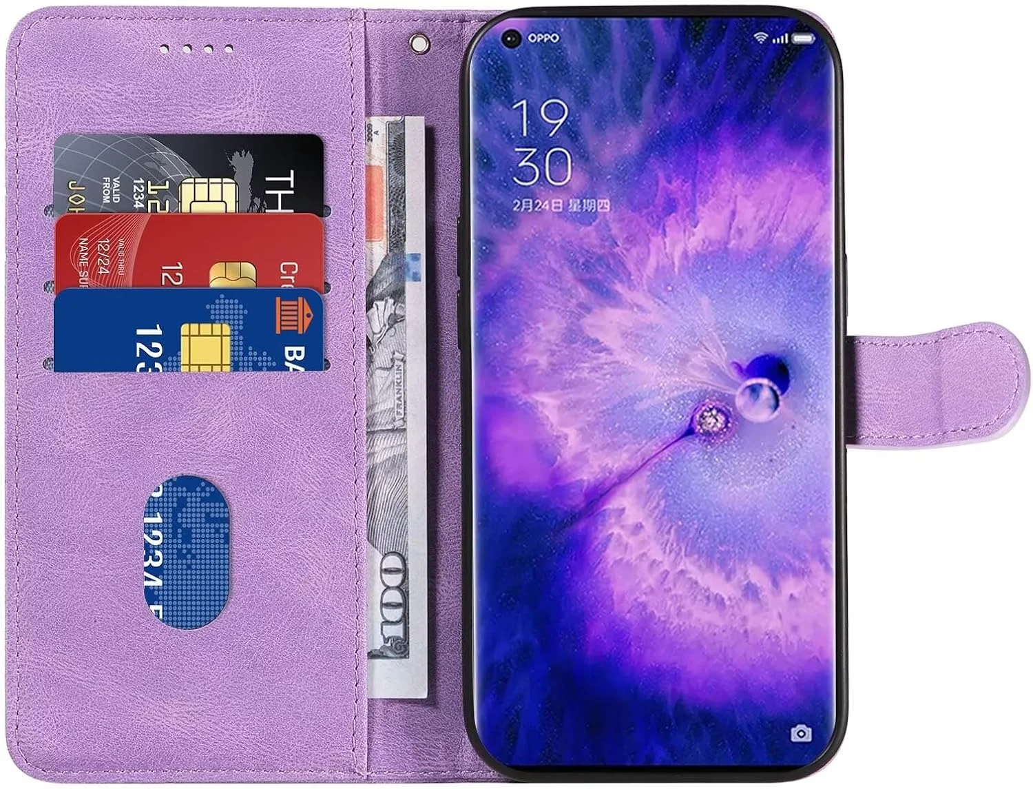 کیف چرمی تاشو مغناطیسی 2 در 1 سازگار با گوشی نوکیا G42، دارای جای کارت اعتباری و پایه تاشو ضد ضربه - بنفش