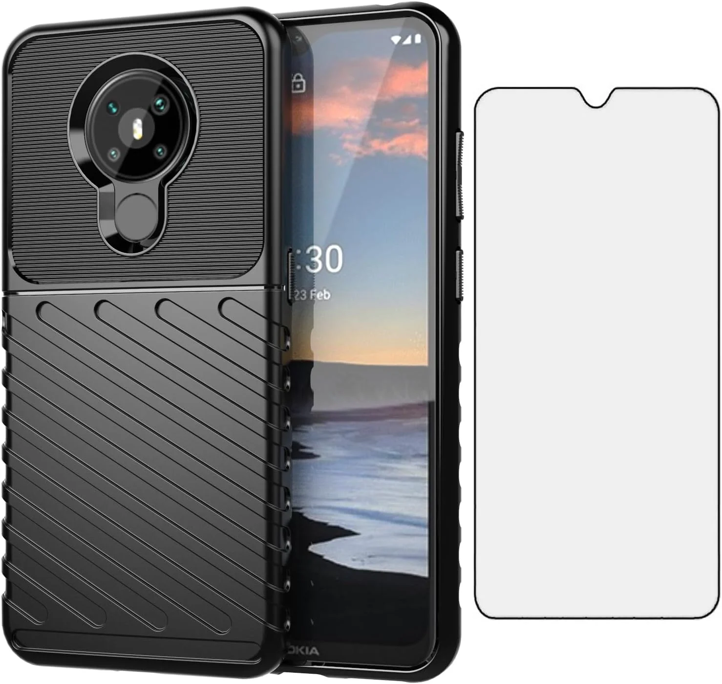 کاور گوشی موبایل آسویش برای نوکیا 5.3 به همراه محافظ صفحه نمایش شیشه ای و لوازم جانبی موبایل، باریک، نرم، سیلیکونی، محافظ هیبریدی نوکیا 5.3، مناسب بانوان و آقایان - مشکی