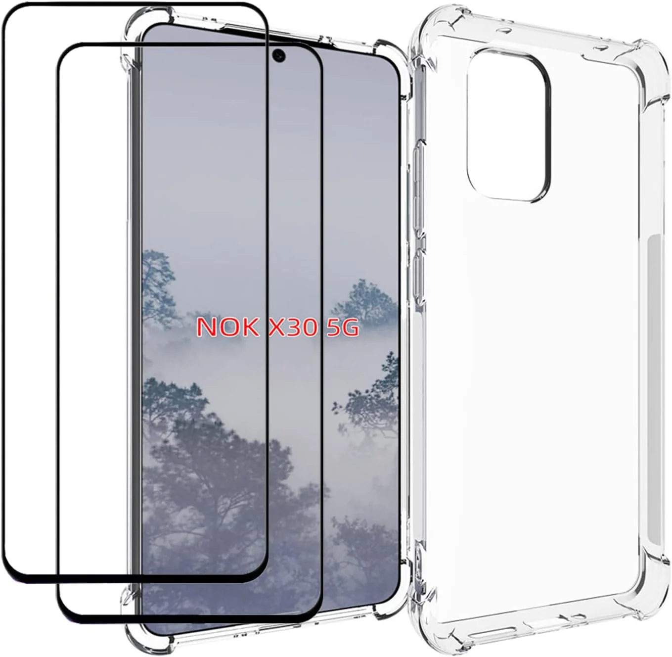 کاور محافظ لبه نرم TPU با قابلیت جذب شوک EasyLifeGo به همراه محافظ صفحه شیشه ای حرارت دیده (2 عدد) برای نوکیا X30 5G