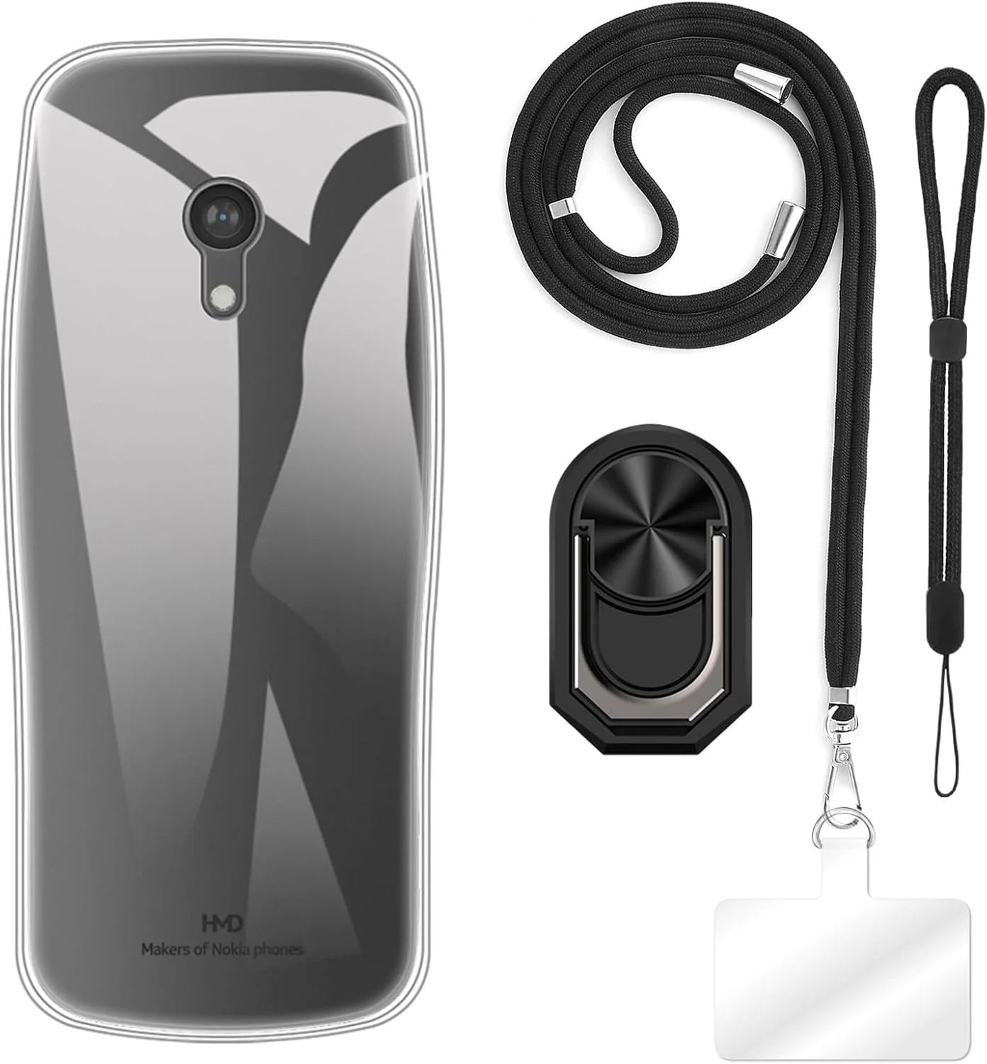 قاب محافظ اساکموت طراحی شده برای نوکیا 3210 2024 (2.4 اینچ) + بند گردنی و دوشی قابل تنظیم، بند مچی نرم و حلقه انگشتی با استند