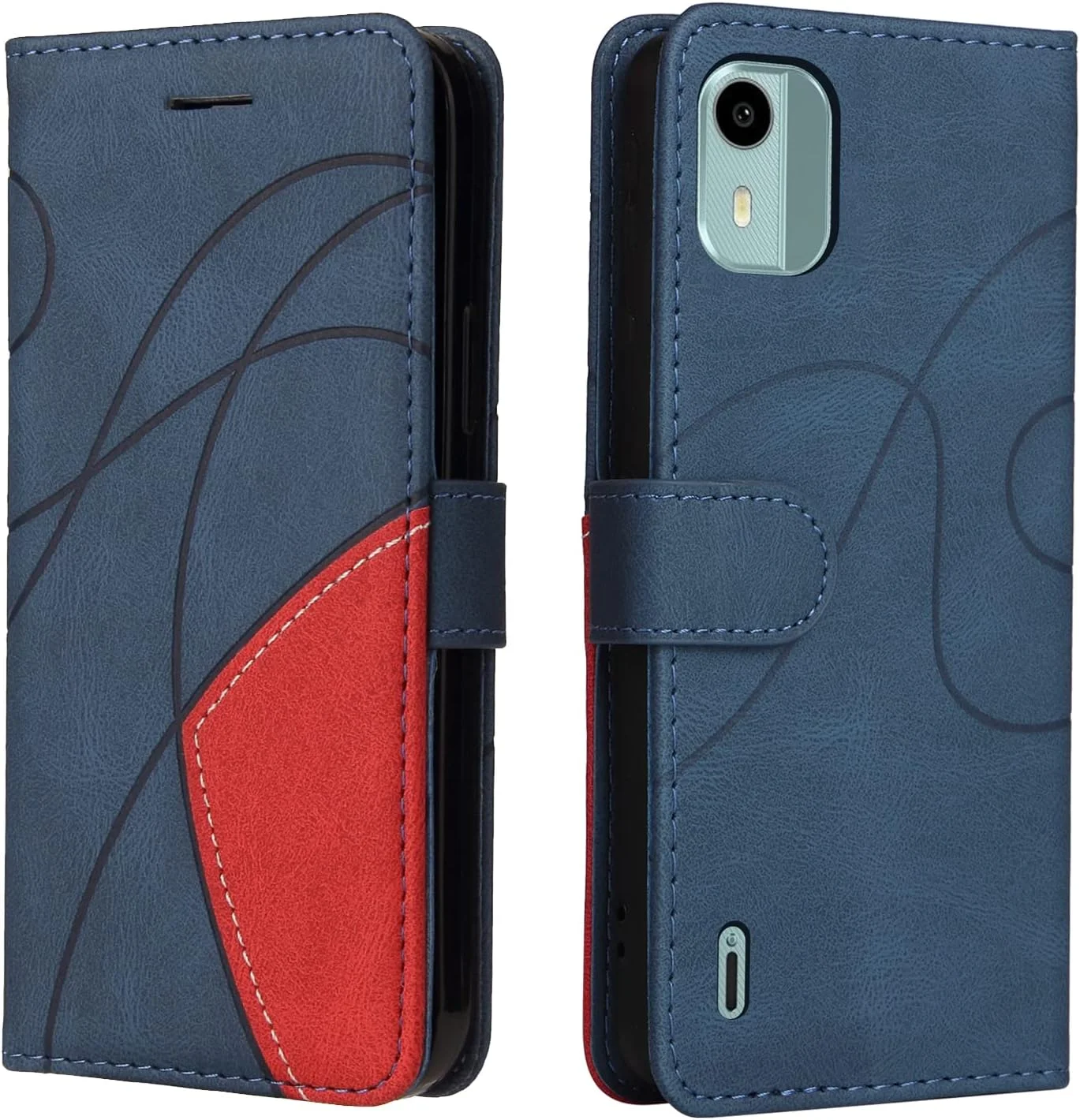 کاور محافظ XINNI برای گوشی نوکیا C12، کیف کتابی محافظ گوشی موبایل با طراحی کلاسیک، ضد ضربه، ساخته شده از چرم PU و TPU، دارای قفل آهنربایی، آبی