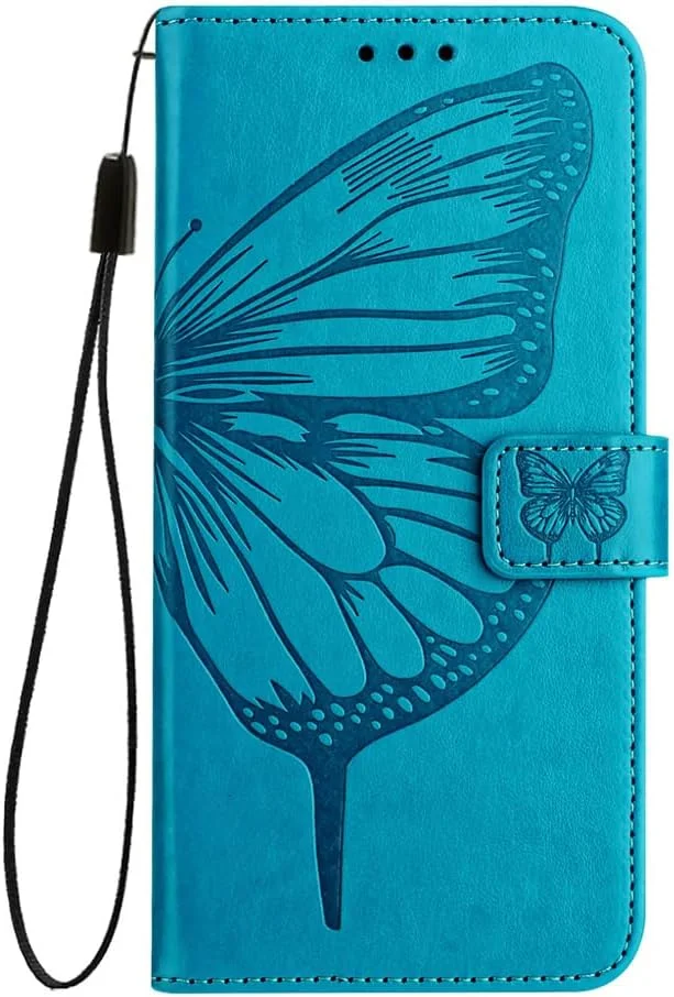 قاب گوشی طرح پروانه برجسته ضد ضربه GBWQPLJV مناسب برای نوکیا C10 C20 C30 C300 مدل NokiaC30 TA-1357، دارای قفل مغناطیسی و جای کارت (آبی، نوکیا C20)