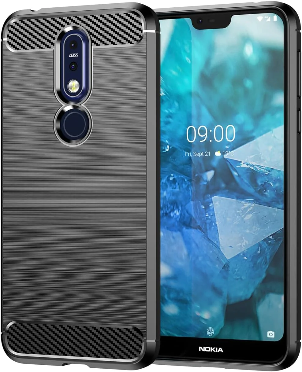 کاور گوشی نوکیا 7.1، کاور فوق العاده باریک با قابلیت جذب شوک، ساخته شده از فیبر کربن و لاستیک TPU محافظ برای نوکیا 7.1 - مشکی