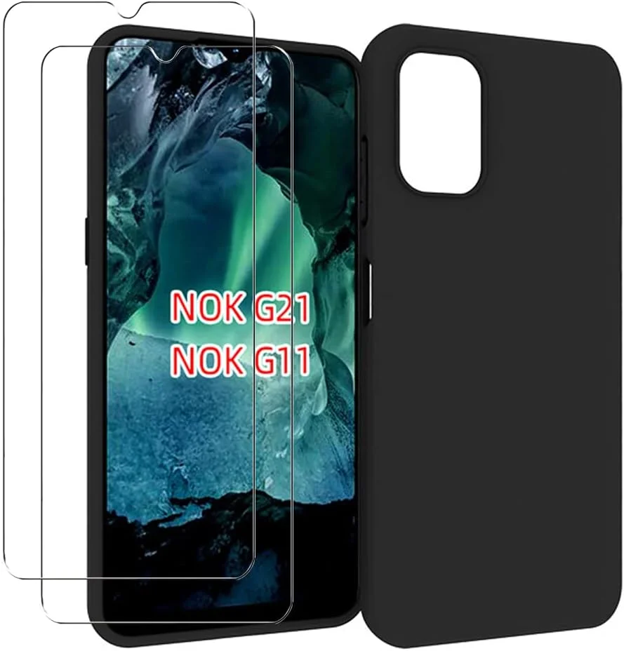 کاور محافظ گوشی نوکیا G21 مدل Chengmi ZMONE به همراه محافظ صفحه نمایش شیشه ای حرارت دیده [2 عدد]، باریک، نرم، انعطاف پذیر، TPU، فوق العاده نازک، پوشش مات محافظ - مشکی
