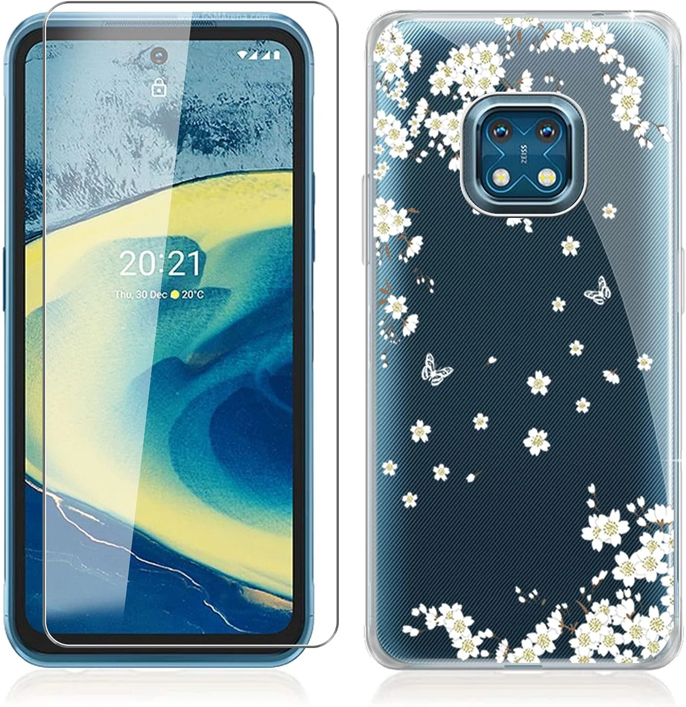 قاب گوشی DYSu WM91 برای نوکیا XR20، یک عدد محافظ صفحه نمایش شیشه ای حرارت دیده، کاور محافظ سیلیکونی TPU شفاف جداشدنی ضد ضربه برای نوکیا XR20 (6.67 اینچ)