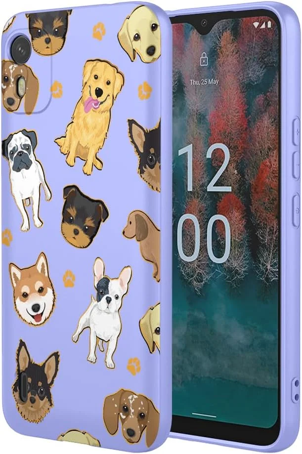 قاب گوشی برای نوکیا C12، قاب نوکیا C12 Pro طرح سگ بامزه، محافظ باریک TPU نرم ضربه گیر گوشی برای نوکیا C12 - طرح سگ بنفش
