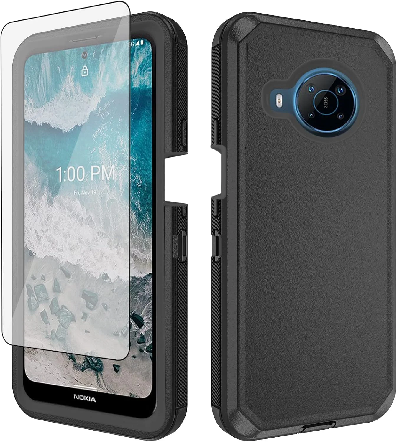 کاور گوشی موبایل آسویش مناسب برای نوکیا X100 5G به همراه محافظ صفحه نمایش شیشه ای و کاور محافظ هیبریدی مقاوم در برابر ضربه لوازم جانبی محافظ ضد سقوط نوکیا X100