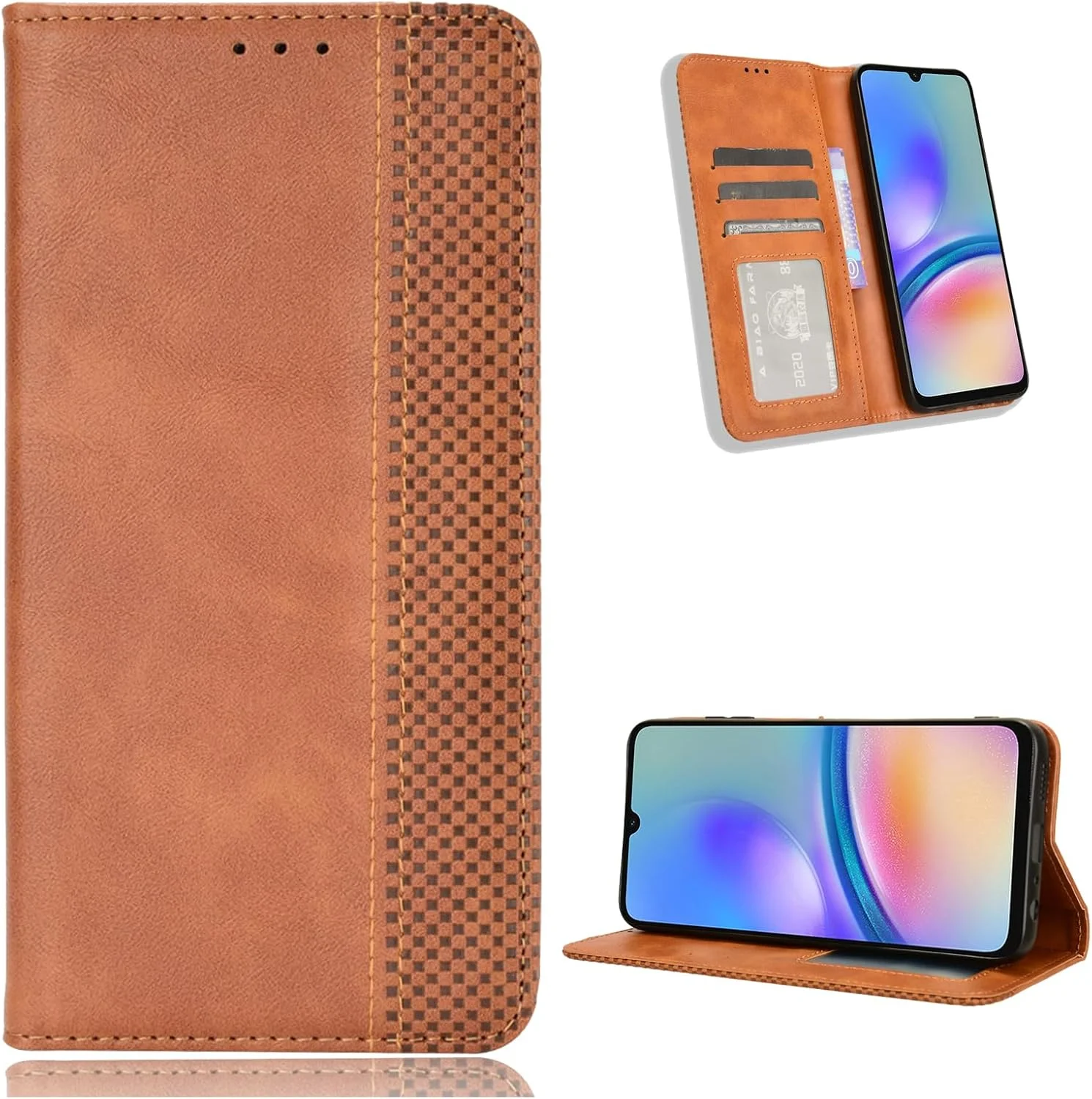 کاور چرمی قهوه ای تاشو با استند و جای کارت سازگار با نوکیا C2 Tava / C2 Tennen با قفل مغناطیسی