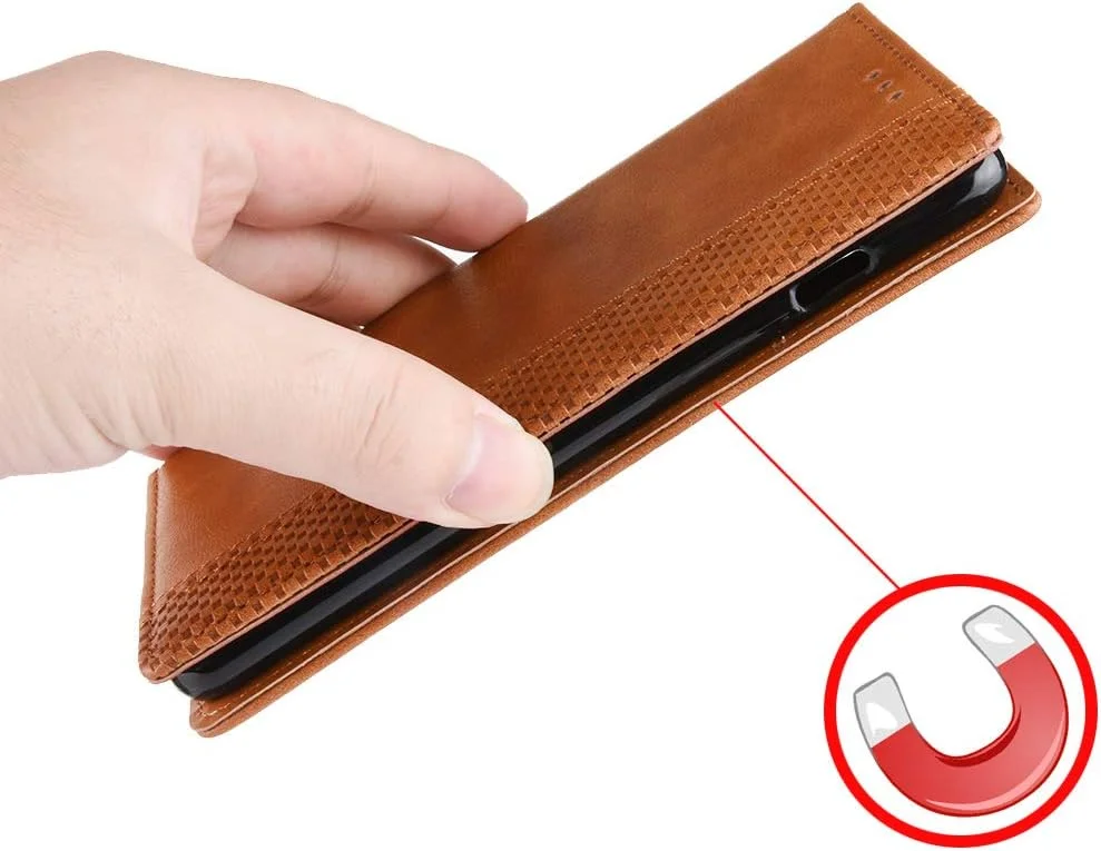 کاور چرمی قهوه ای تاشو با استند و جای کارت سازگار با نوکیا C2 Tava / C2 Tennen با قفل مغناطیسی