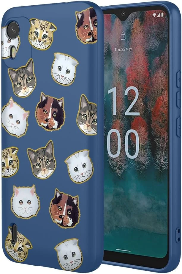قاب گوشی HTXWXJC برای نوکیا C12، قاب TPU نرم و انعطاف پذیر با طرح گربه ضد ضربه، طرح گربه آبی برای نوکیا C12