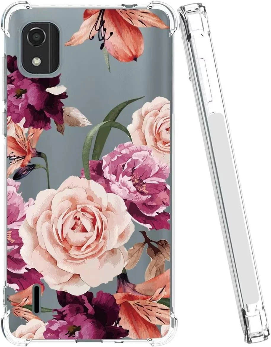 قاب گوشی برای نوکیا C2 ویرایش دوم، نوکیا C2 2022 TA-1468 دخترانه زنانه، طرح گلدار شفاف باریک ضد ضربه پوشش محافظ TPU نرم و انعطاف پذیر برای نوکیا C2 ویرایش دوم گل بنفش