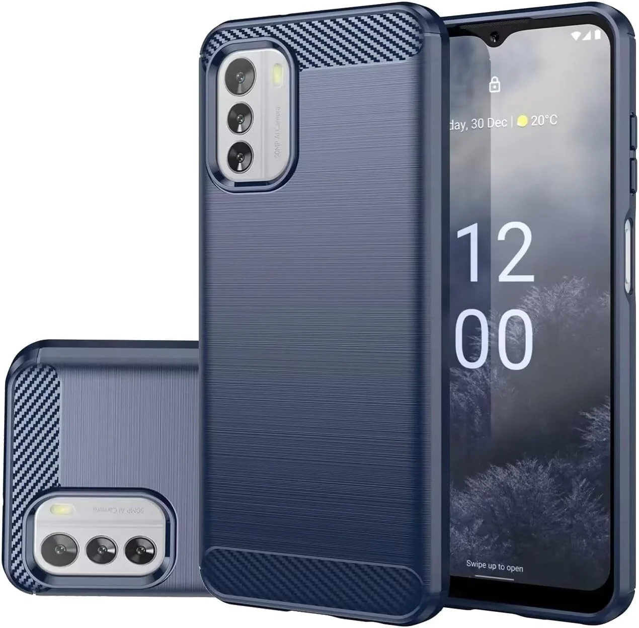 کاور محافظ گوشی موبایل Gufuwo برای نوکیا G60، کاور گوشی موبایل نوکیا G 60 5G TA-1490 TA-1481، کاور محافظ نرم و نازک فیبر کربنی TPU ضد خش و مقاوم در برابر ضربه برای نوکیا G60 5G آبی