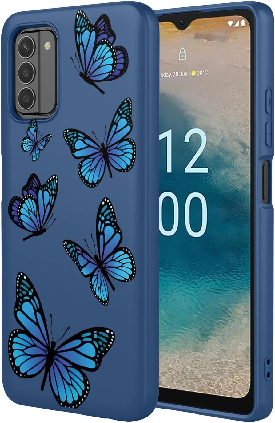 قاب گوشی برای نوکیا G22، مدل TA-1516 TA-1528، قاب محافظ نرم و انعطاف پذیر TPU با طرح پروانه ای برای نوکیا G22، پروانه آبی