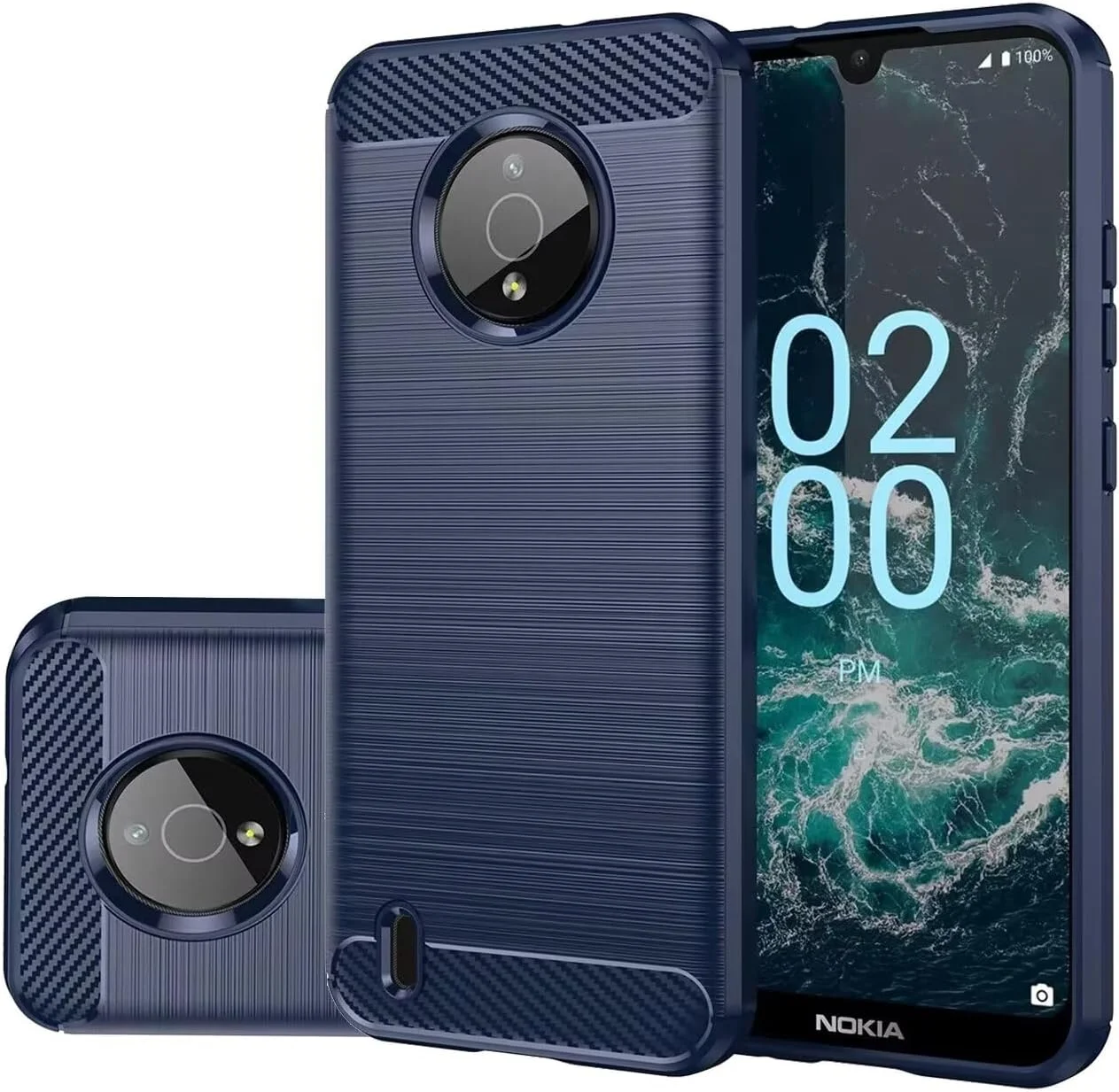کاور محافظ موبایل مقاوم Gufuwo برای نوکیا C200، کاور باریک و نازک فیبر کربنی TPU نرم ضد خش و ضد ضربه برای نوکیا C200 آبی