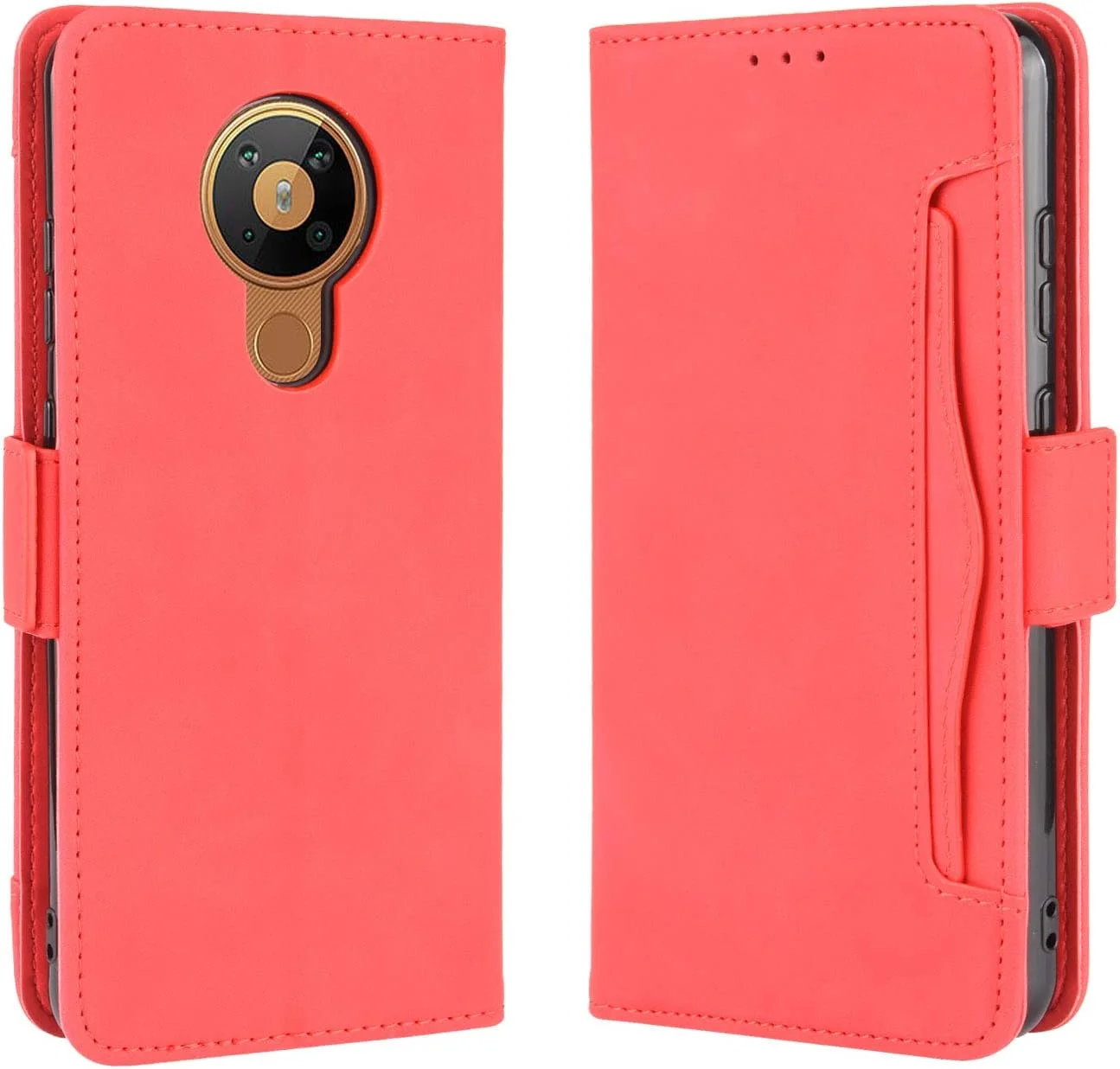 کیف پول گوشی نوکیا 5.3 به همراه محافظ صفحه نمایش شیشه ای، دارای جای کارت، استند و محافظ ضد ضربه - قرمز