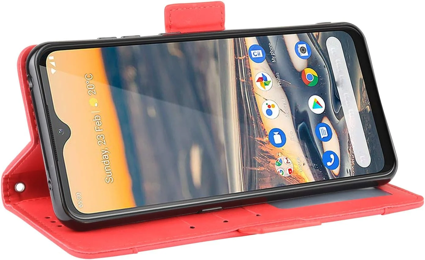 کیف پول گوشی نوکیا 5.3 به همراه محافظ صفحه نمایش شیشه ای، دارای جای کارت، استند و محافظ ضد ضربه - قرمز