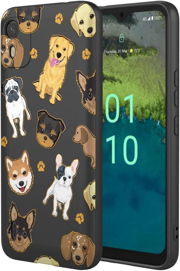 قاب گوشی برای نوکیا C110، قاب ضربه گیر TPU نرم و انعطاف پذیر با طرح سگ، کاور گوشی نوکیا C110 طرح سگ مشکی