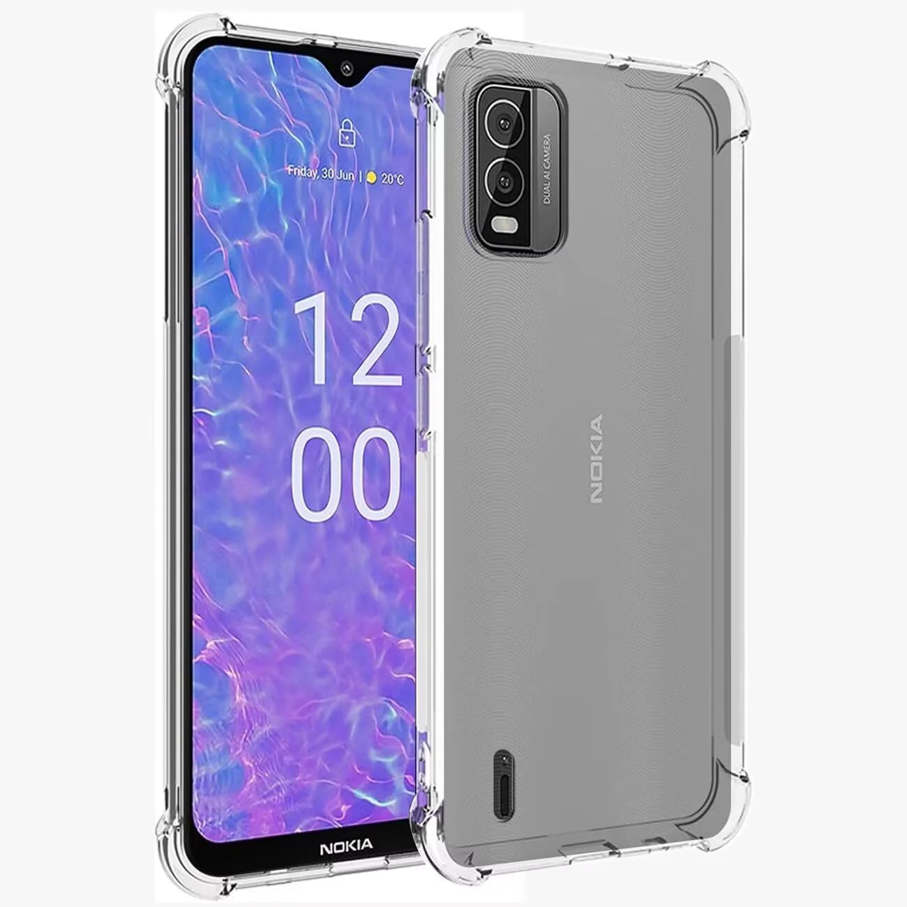 کاور یریبل برای نوکیا C210، کاور زیبا برای نوکیا C 210، کاور سیلیکونی ژله ای نرم و منعطف TPU با سپر شفاف برای نوکیا C210، شفاف